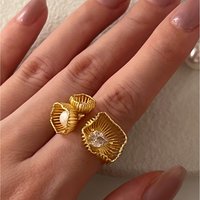 925 Sterling Silver Rings Gold Color Pearl Vintage Couples Creative Wings Design Thai Silver Party Jewelry Birthday Gifts