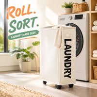 Foldable Waterproof Storage Basket with Pulleys, Large Capacity Multipurpose Bin for Laundry Room Organization