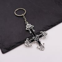 1 piece keychain retro dark gothic black drip oil cross keychain pendant DIY