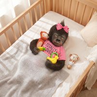 NPK Original 45CM Premie Size Reborn Baby Orangutan Doll Handmade Detailed Painting Black Monkey Collectible Art Doll