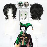 The Freak Clown Harlequin Cosplay Wig Black Curly Hair Short Wig For Men Women Daily Halloween Party Play Role Prop Adult