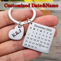 1Pc Customized Date Name Stainless Steel Keychain Couple Wedding Anniversary Romantic Birthday Gift Valentine's Day Good Friends