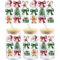 Merry Christmas Santa Claus UV DTF Transfer Sticker Libbey 16oz Glass Cups Wraps Coffee Mug Decals Xmas Party Home Decorations