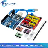 CNC Shield V3 Engraving Machine 3D Printer + 4pcs DRV8825 Or A4988 Driver Expansion Board For Arduino For UNO- R3 With USB Cable
