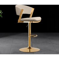 Modern Beige Upholstered Bar Stool with Gold Chrome Metal Frame, Adjustable Swivel Bar Chair for Kitchen Island Bar Cafe