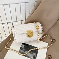 Vintage PU Leather Chain Shoulder Bag Large Capacity Rhombic Lattice Crossbody Bag Swivel Lock Underarm Bag Winter Autumn