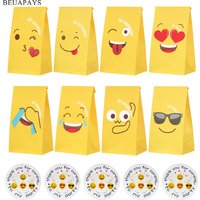 Disposable Packaging Paper Bag With Sealing Sticker Smiling Face Diy Square Bottom Food Western Point Oil Proof Expression Candy