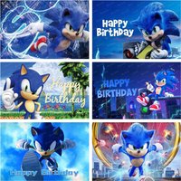 Blue Hedgehog Photography Backdrop Children's Birthday Party Custom Name Boy Favors Decor Wall Photo Backdrop Banner Booth Props