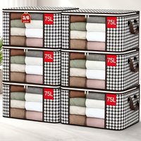 3/6-Pack 75L Large Herringbone Fabric Storage Bag with Transparent Window, Reinforced Handles
