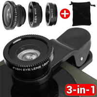 3 in 1 Universal Phone Fisheye 0.67X Wide Angle Micro Camera Lens For iPhone Xiaomi Smartphone Fish Eye Zoom Len With Phone Clip