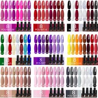 MEET ACROSS 8Pcs/Set Sparkly Rose Red Purple Gel Nail Polish Glitter Semi Permanent Nail Art Gel Vernis For Nails Manicure Kits