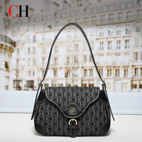 CH Women Vintage Hobo Bag Multi purpose Canvas PU Leather Shoulder Bag Colorful CH Print Underarm Bag for Daily Use