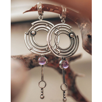 1 Pair of Vintage Copper Craftsman Earrings Inlaid with Artificial Purple Moonstone for Women's Pendant Earrings