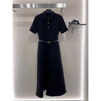 Elegant Short-Sleeved Letter Print Dress with Belt Slimming Fashionable Long Skirt Spring Summer Autumn New Arrival