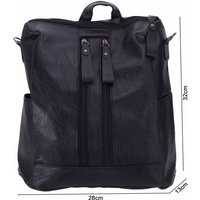 Black Leather Backpack Soft Leather Adjustable Straps Korean Style Backpack Large Capacity Solid Color