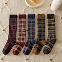 Plaid Long Socks Stocking Women Stockings Harajuku Retro Vintage JK School Girls Cotton Knee Socks Women Stockings College Style