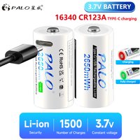 PALO 3.7V Type-C CR123A Battery 2650mWh Lithium CR123 RCR123 RCR123A USB Rechargeable Battery for Laser Pen LED Flashlight Cell
