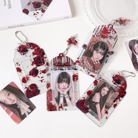 Girl Rose Flower Clear PVC Card Holder Student 3 Inch Kpop Photocard Pendant Case School ID Card Pouch