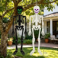 Halloween Hanging Skeleton Ornaments Black Silver Paper Glitter Skeleton Sign Door Tree Yard Home Outdoor Halloween Party Decor