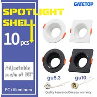 10-teiliges verstellbares Deckenstrahler-Set, weiß, schwarz, quadratisch, rundes Licht-Set, Gu10, Gu5,3-Sockel, Deckenlampenfassung