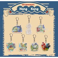 Creative Acrylic Keychains Hong Kong Cultural Landscape Souvenir High Quality Memorial Visitors Gifts Festive Supplies