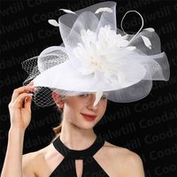 White Big Veils Fascinator Derby Hat Women Church Cocktail Headpiece Ladies Mesh Party Tea Chapeau Cap Bride Wedding Millinery