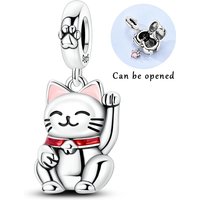 925 Sterling Silver Charms Bead CZ Zircon Flodable Maneki-neko Dangle Fit Original Bracelet DIY Women Jewelry Gift