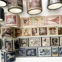 Vintage Stamp Washi Tape, Retro Postage Stamp Decorative Tape for Journal Scrapbooking DIY Crafts & Planner