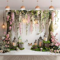 Enchanting pink and green wisteria flower garlands, suitable for wedding, birthday, and anniversary backgrounds