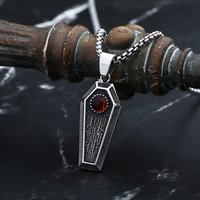 Personalized Punk Biker 2024 New Punk 316L Stainless Steel Coffin With Red Zircon Pendant Necklace For Man Women Couple Gift