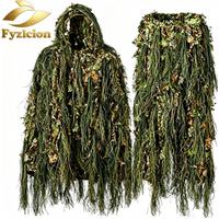Fyzlcion 3D Bionic Ghillie Suit Full Set Hooded Poncho Cloak + Camo Pants Grass Leaf Camouflage Outfit for Hunting Airsoft Wildl