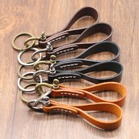 Simple Handmade High Quality Cowhide Keychain Lanyard Retro Copper Horseshoe Buckle Key Ring Pendant Gift