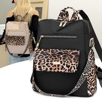 New Large Capacity Leisure Travel Nylon Backpack Fashion Leopard Print Color Blocking Women’s Backpack Girl School Student Purse