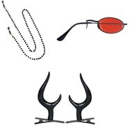 DXAE Monocular Glasses with Chain Devil Horns Hair Clips Monocle Sunglasses Alastor Costume Accessories for Halloween Cosplay