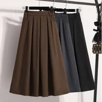 Solid Color Versatile Medium Length Skirt Pleated A-Line Maxi Gown Cover Hip Spring Summer New 2026 Style Half-length Skirt