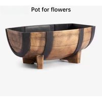 Half Barrel Flower Planter Imitation Wood Plastic Large Size Heavy Duty Plant Pot for Outdoor Home Decor Flower Pot Flowerpot