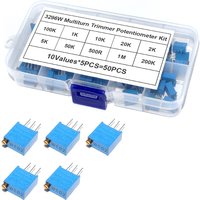 50PCS 3296W High Precision 3296 Variable Resistor Set Multiturn Trimmer Potentiometer Kit 500R 1K 2K 5K 10K 20K 50K 100K 200K 1M