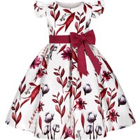 Foreign Trade Hot New Small Flying Sleeve Girl Dress Bow Print Princess Birthday Party Clothing