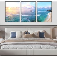 3 Stück rahmenlose Sonnen untergang Ozean See stück Leinwand Malerei für Wohnzimmer blau Meer weiß Strand Bild See stück Wand kunst dekorativ
