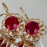 Vintage Luxury Shiny Red Synthetic Zirconia Flower Shaped Drop Earrings Women Fashion Romantic Banquet Wedding Jewelry Accessory