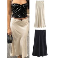 HH Minimalist Womens Satin Elastic Waist Long Skirt Casual Office Workwear Business Elegant Weekend Party High Street Skirt