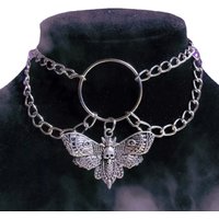 New 2022 Moth Charm Chain Necklace Gothic Choker for Women Men Silver Vintage Skull Pendant Necklace Trend Witch Jewelry