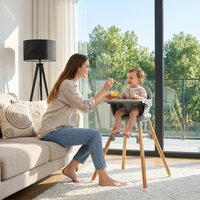 Convertible 6 In 1 Kids High Chair Bar Stool Wooden Legs 5 Point Safety Harness Detachable Tray For Children Dining Seating