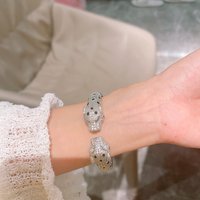 Luxury Full Stone Paved BLack Spots Green Zircon Eyes Double Leopard Bracelets Panther Cuff Bangle For Women Designer Jewelry