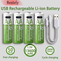 New 1.5V AA 13600mAh Rechargeable Lithium Battery Fast Charging Li-ion Akku High Capacity Batteries with USB-C Cables for Free