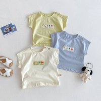 Children's Patch T-shirt 2025 New Summer Boys' Korean Version Cartoon Shoulder Button Base Shirt Trendy Baby Sleeveless Top