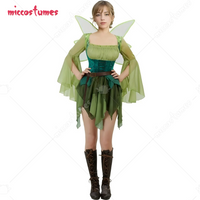 miccostumes Women's Elf Medieval Green Fairy Dress Magical Elf Dress and Belt with Wings Halloween Cosplay Costumes