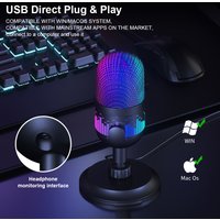 USB Condenser Microphone RGB Gaming Microphone 192KHz/24Bit Computer Microphone for Gaming Streaming Recording
