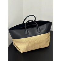 Luxury Knit Straw Tote Bag Summer Women Large Capacity Beach Vacation Handbag Stitch Contrast Color Woven Leather Shoulder Bag
