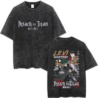 Washed Retro Anime Attack on Titan Levi Ackerman Graphic T-shirts Men Women Cartoon Manga T-shirt Male Vintage Oversized T Shirt